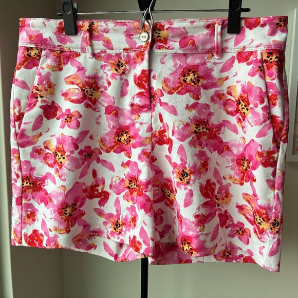 Isaac Mizrahi Pants - Isaac Mizrahi Pink and Yellow Floral Tailored Shorts - Size 14